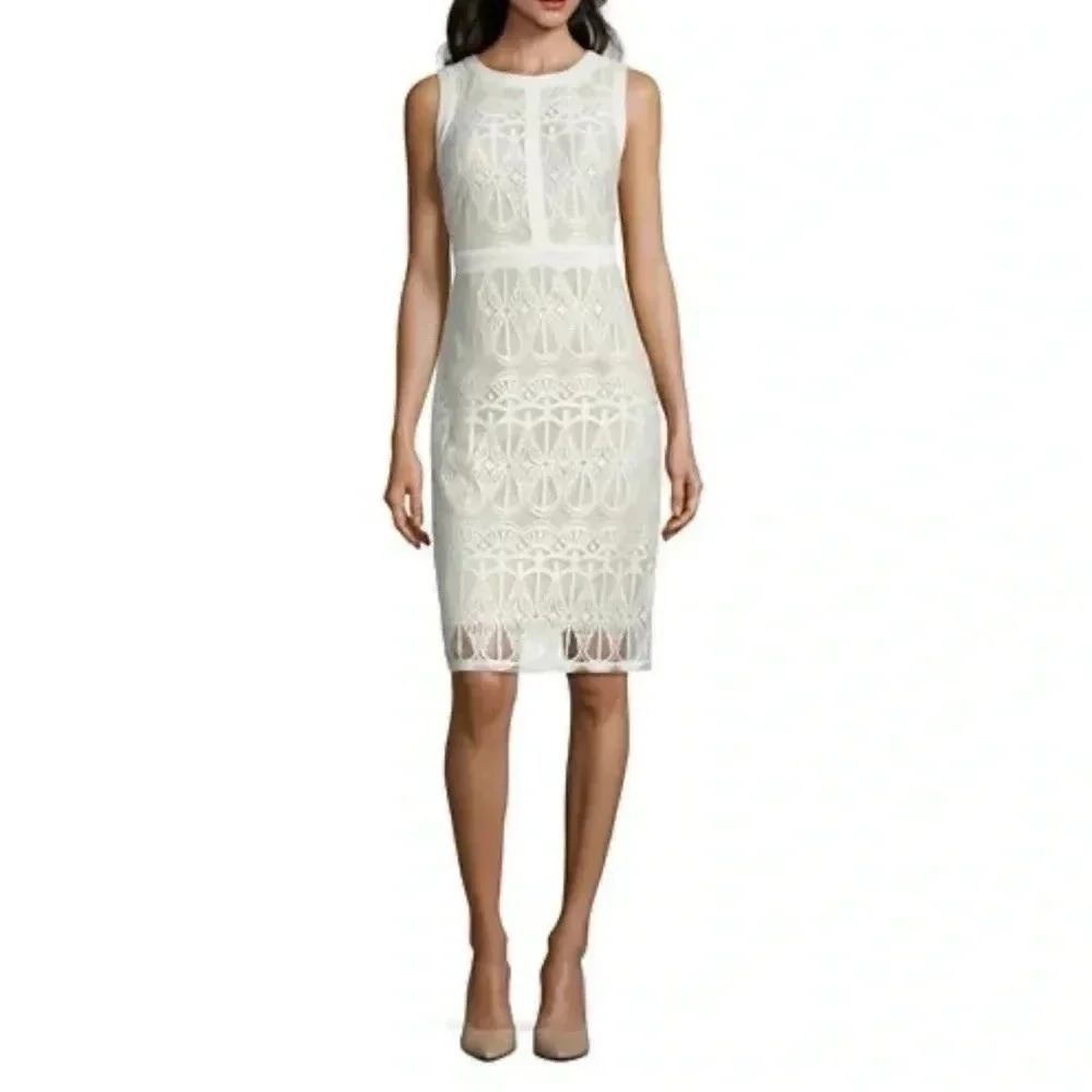 2/$30 J. Taylor Size 12 Cream Halter Top Lace Dress Wedding Formal Party